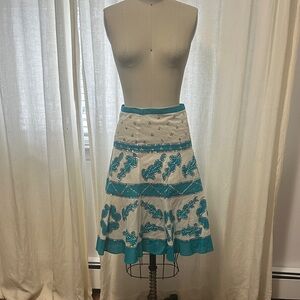 BCBGMaxAzria White and Teal A-Line Skirt